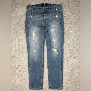 Hollister Jeans Womens 00 Low Rise Boyfriend Distressed Holes Denim Casual Basic